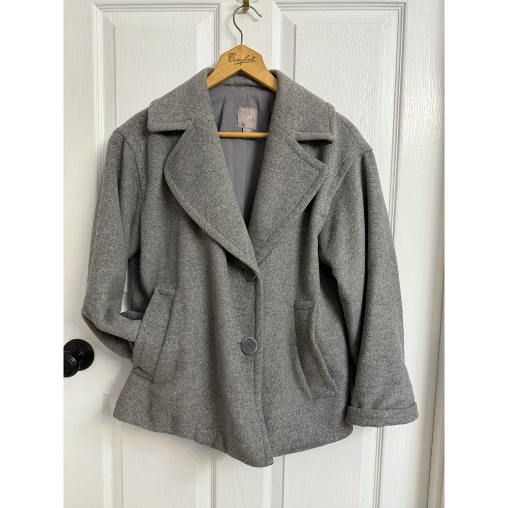 J Jill Pea Coat Women S Gray Wool Blend Double Breast Jacket Classic Preppy